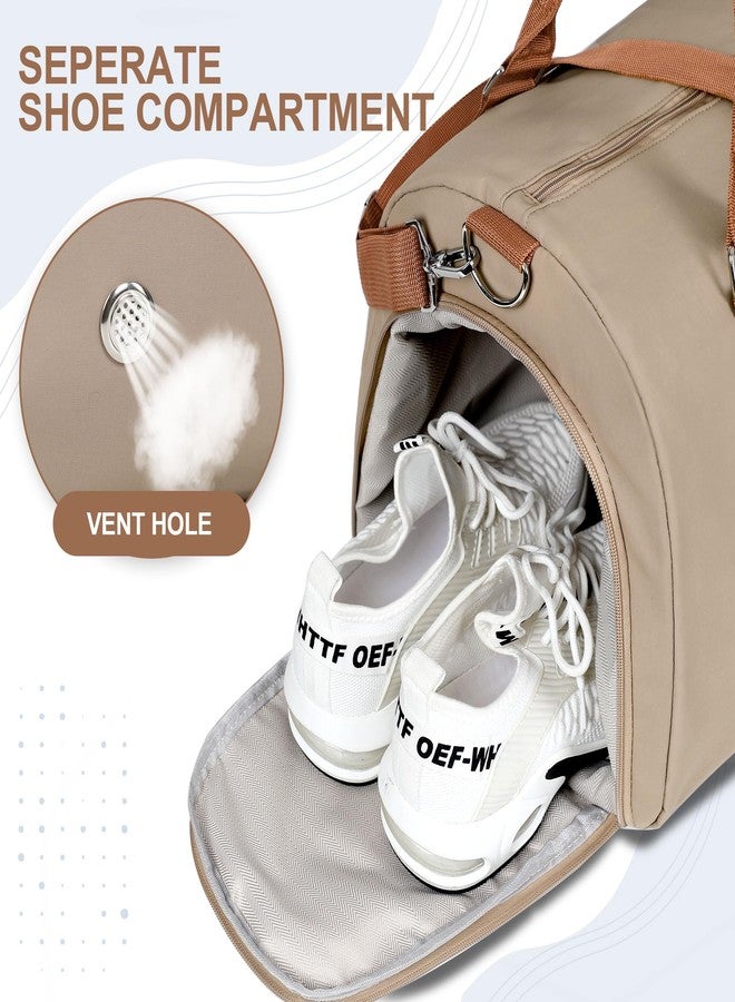 FIORETTO Womens Gym Tote Duffle Weekender Bag with Wet Pocket & Shoe Compartment, Ideal for Travel, Swimming, Dance, Khaki - Image 5